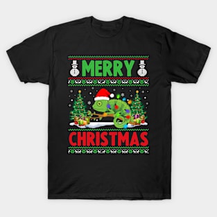 Funny Chameleon Animal Lover Xmas Lighting Chameleon Merry Christmas T-Shirt